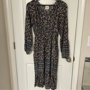 Knox Rose Midi Dress Size Medium Dark Green, Burgandy, Orange Floral
